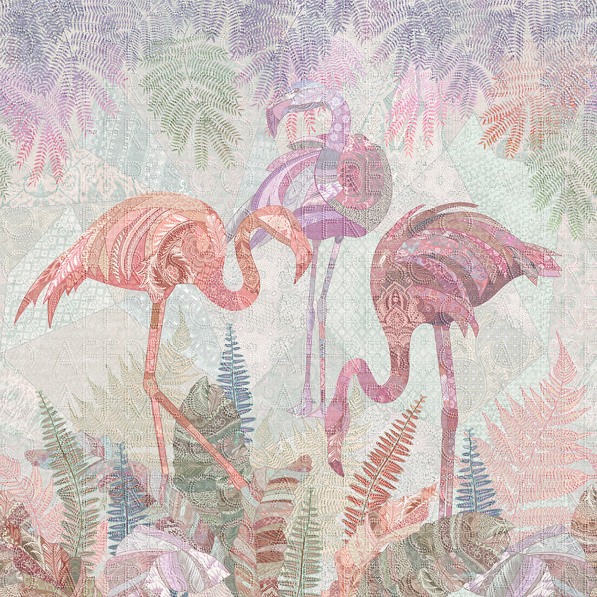Бесшовные дизайнерские обои, Мозаичые фламинго