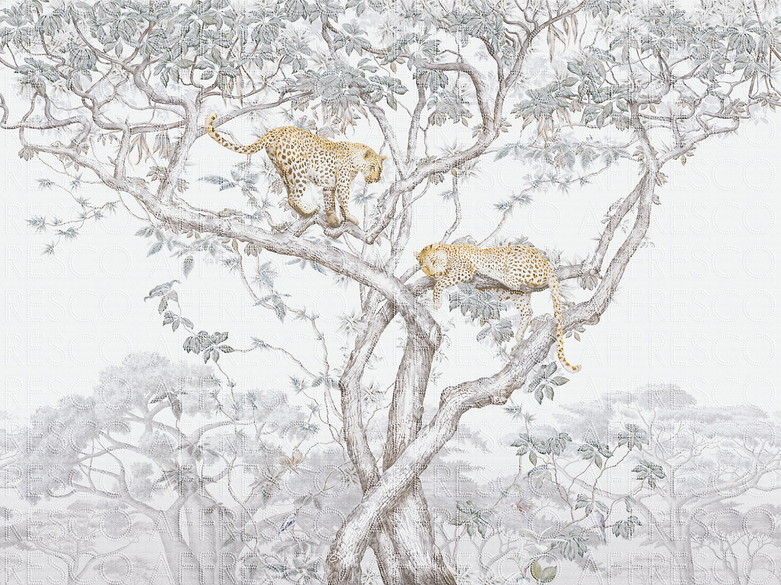 Бесшовные дизайнерские обои, Леопарды на дереве