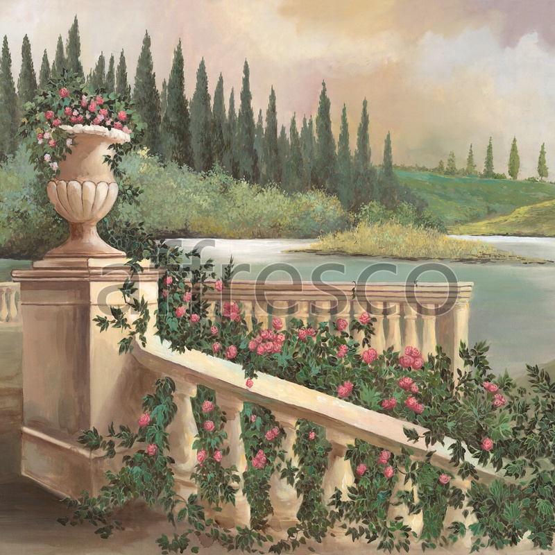 Заказать как фреску или фотообои, Вид с балкона на кипарис