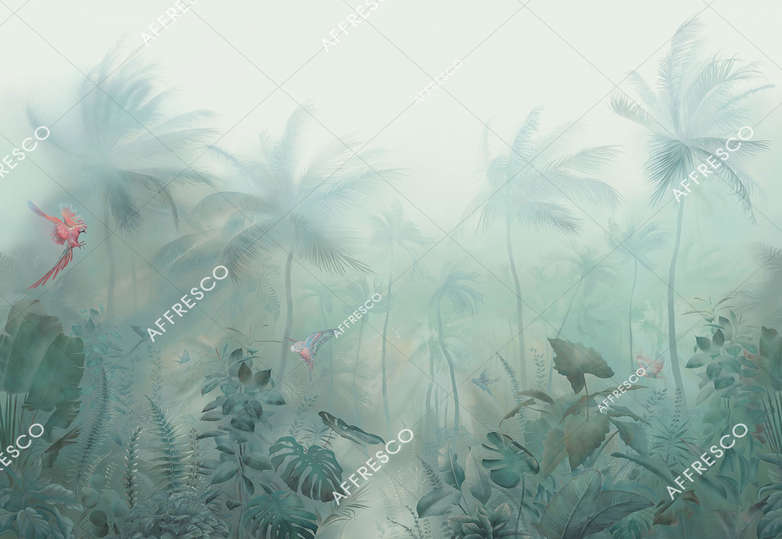Фрески и фотообои, попугаи в джунглях