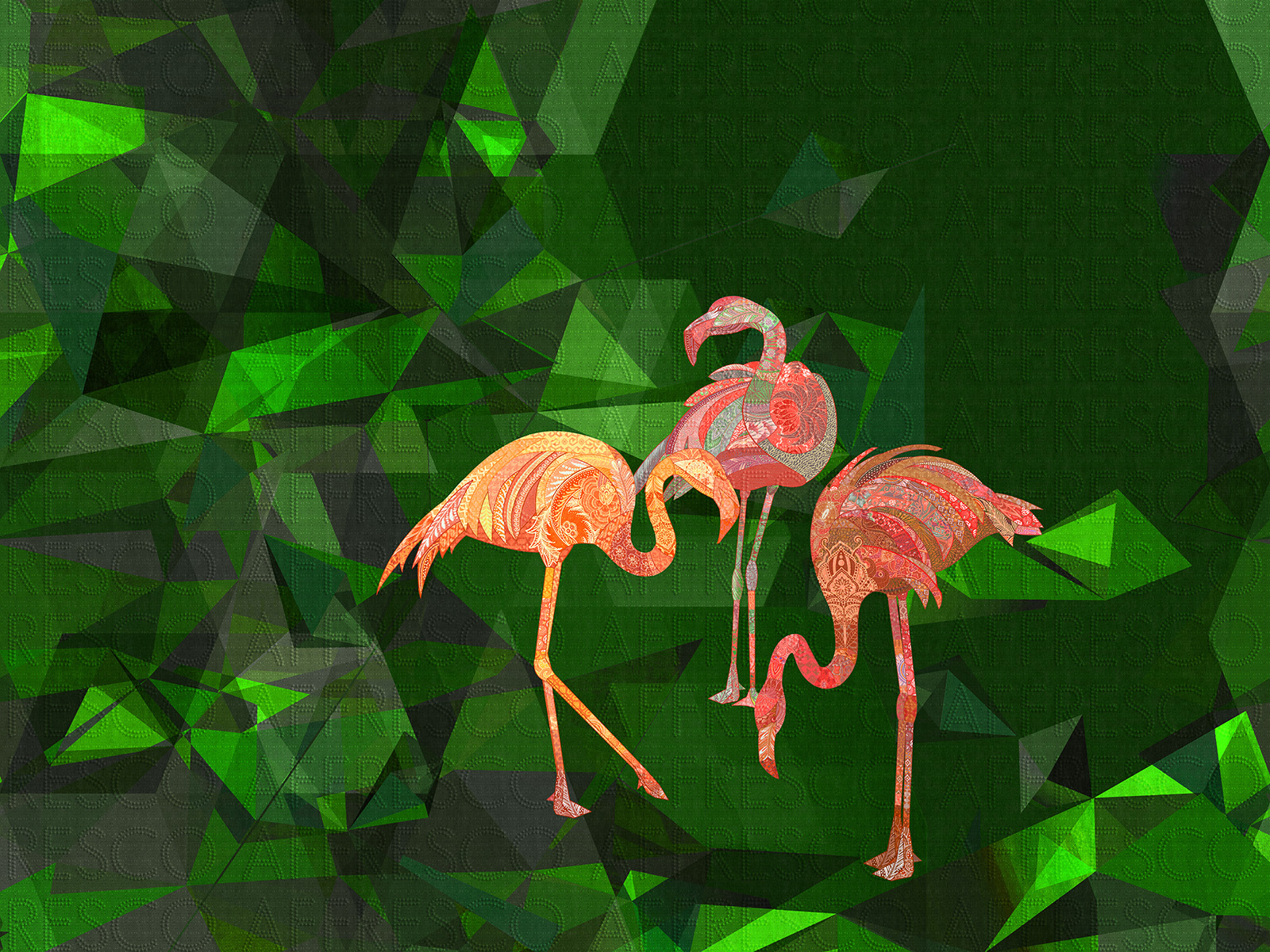 Бесшовные дизайнерские обои, Фламинго на изумрудном фото