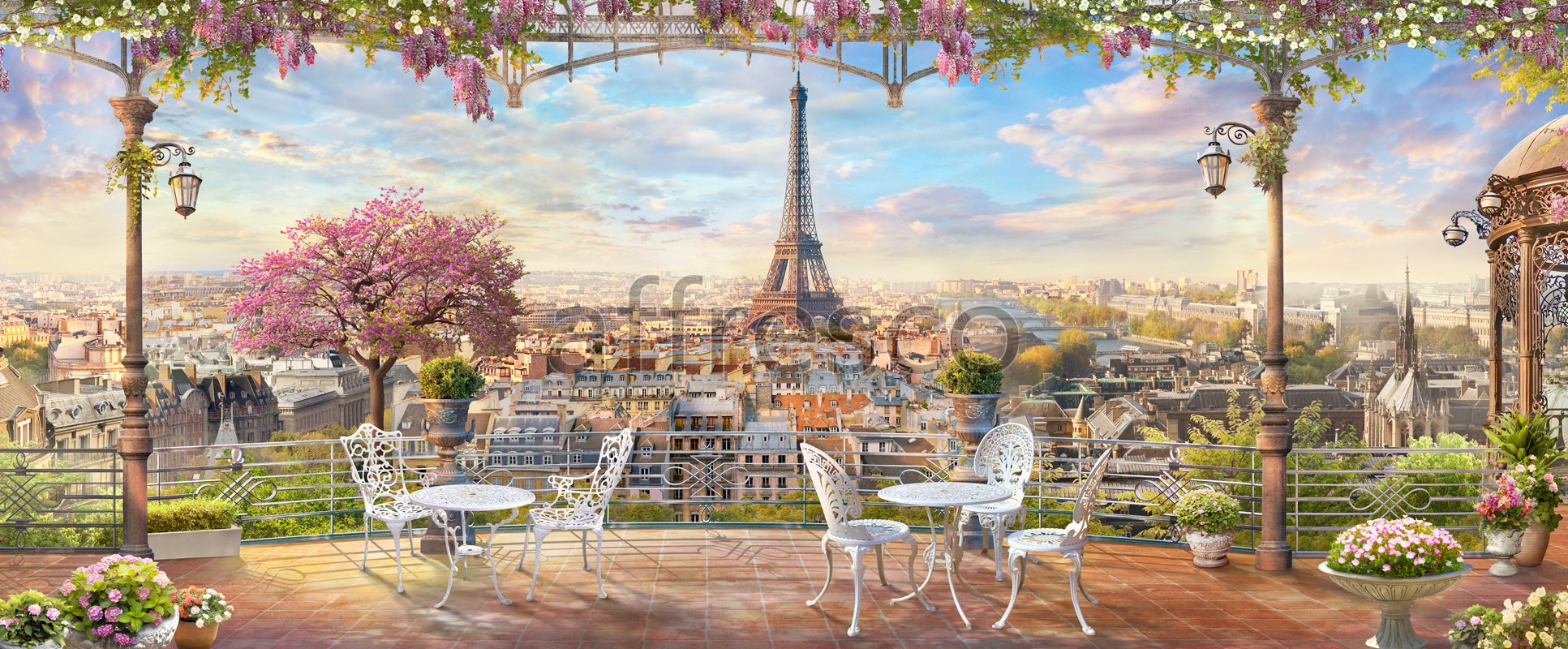 Фрески и фотообои, Панорамный вид Парижа