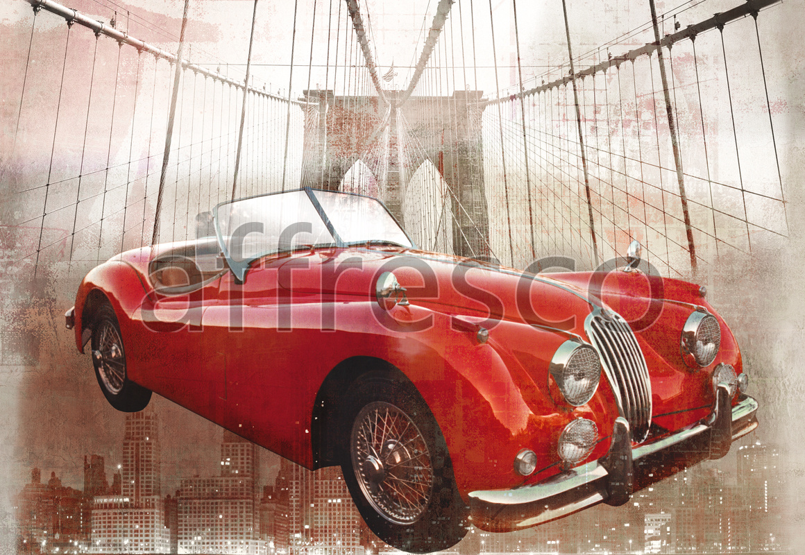 Фрески и фотообои, Красный ретро автомобиль