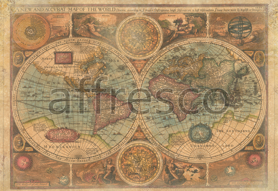 Фрески и фотообои, Старинная карта полушарий