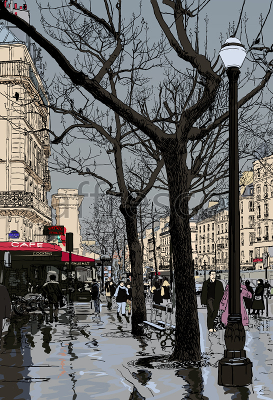 Фрески и фотообои, Современная парижская улица