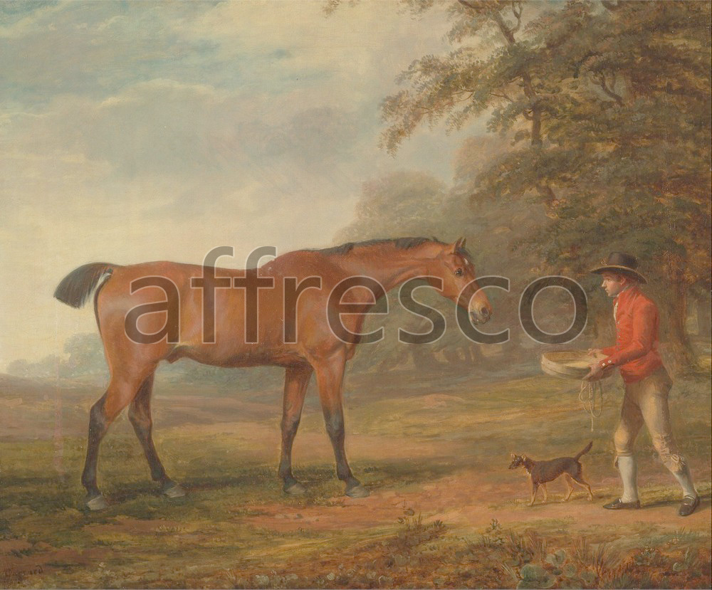 Каталог Аффреско, Картины с животнымиGeorge Garrard, A Bay Horse Approached by a Stable Lad with Food and a Halter | арт. George Garrard, A Bay Horse Approached by a Stable Lad with Food and a Halter