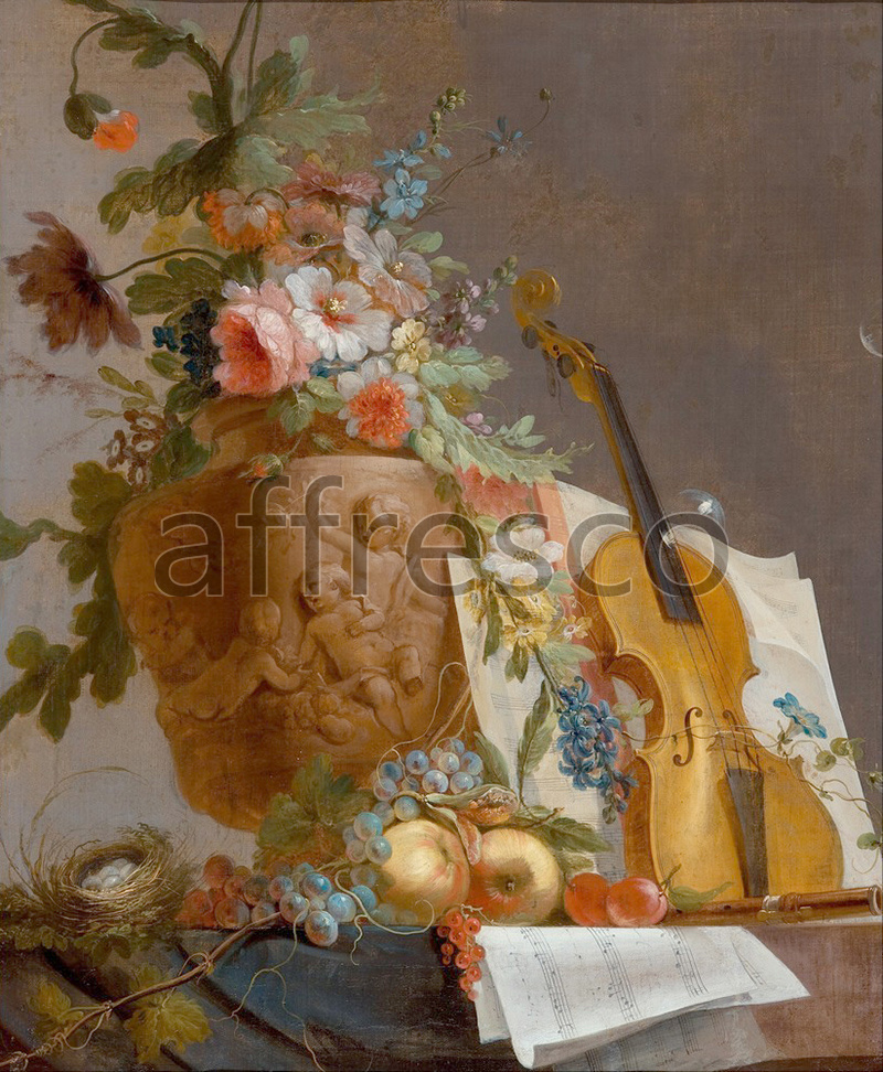 Каталог Аффреско, НатюрмортJean Jacques Bachelier, Still life with flowers and a violin | арт. Jean Jacques Bachelier, Still life with flowers and a violin