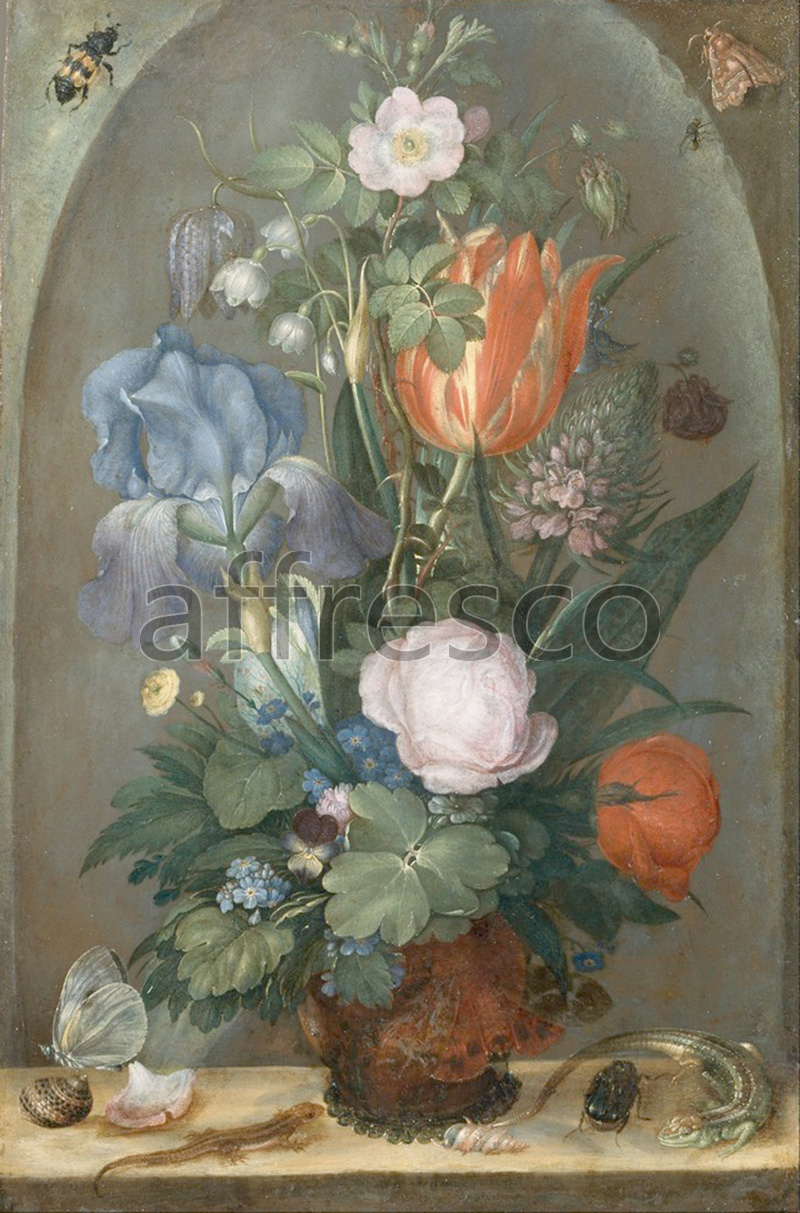 Каталог Аффреско, НатюрмортRoelant Saverij, Flower Still Life with Two Lizards | арт. Roelant Saverij, Flower Still Life with Two Lizards
