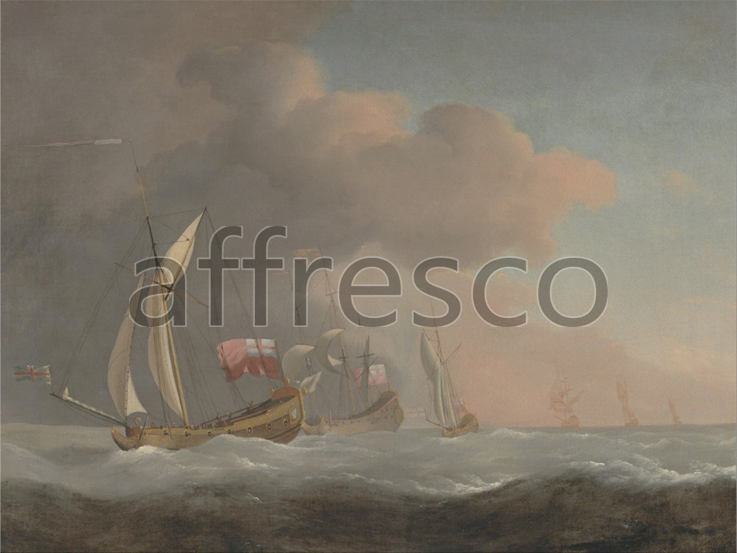 Каталог Аффреско, Морские пейзажиWillem van de Velde the Younger, English Royal Yachts at Sea in a Strong Breeze in Company with a Ship Flying the Royal Standard | арт. Willem van de Velde the Younger, English Royal Yachts at Sea in a Strong Breeze in Company with a Ship Flying the Royal Standard