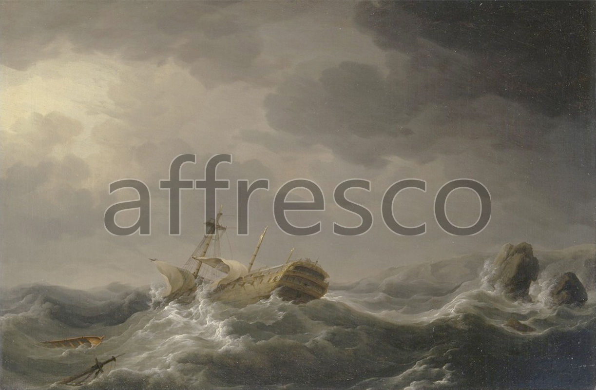 Каталог Аффреско, Морские пейзажиCharles Brooking, Ship wrecked on a rocky coast | арт. Charles Brooking, Ship wrecked on a rocky coast