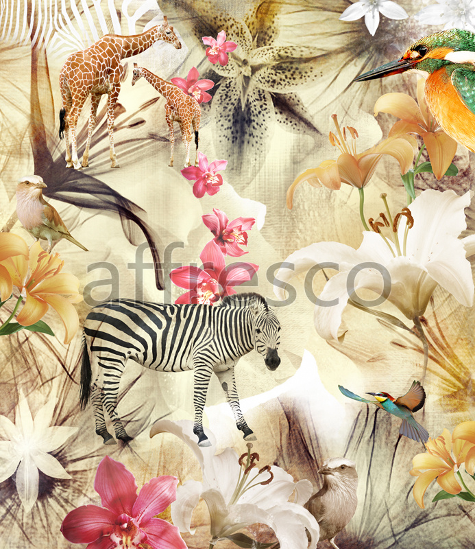 Фрески и фотообои, Коллаж с цветами и животными